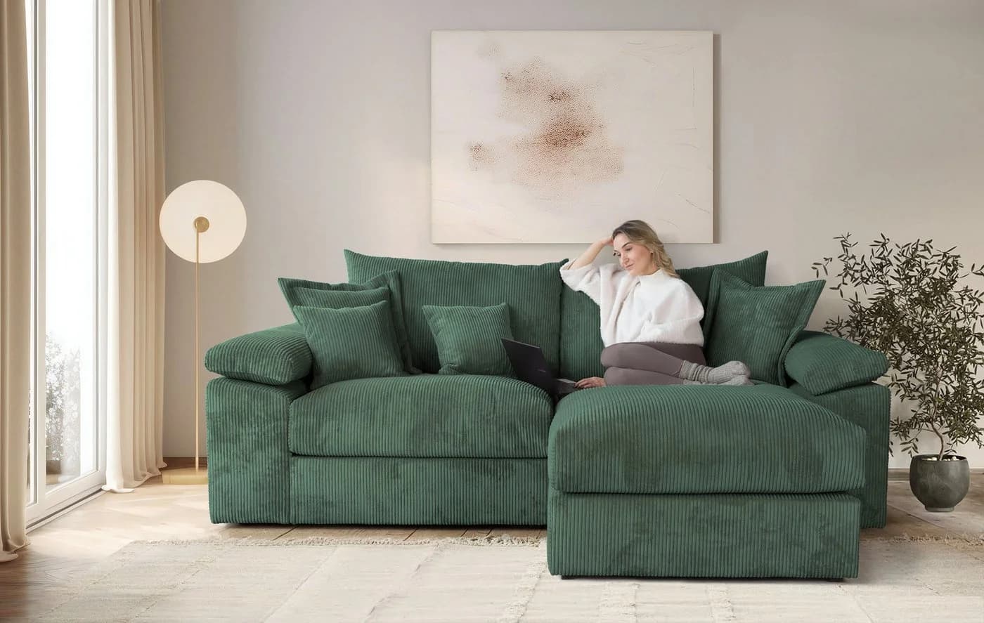 HOME AFFAIRE Ecksofa Soft&Cosy XL L-Form Dunkelgrün Cord - Bild 2