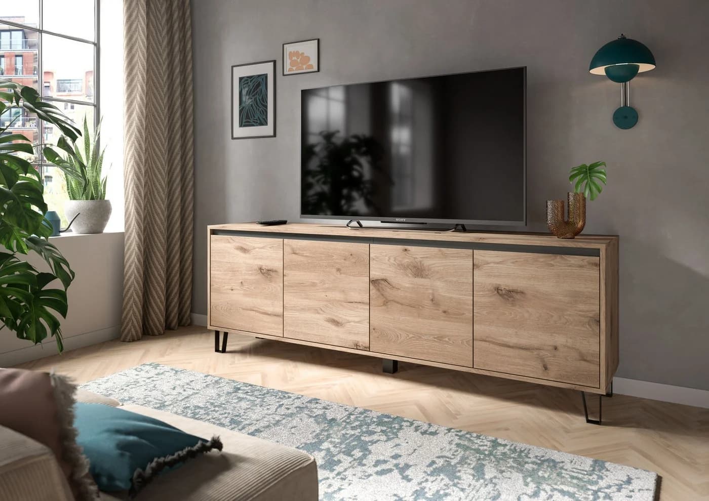 Home Affaire Lowboard Baltic 184cm 4 Türen Holzoptik Grau