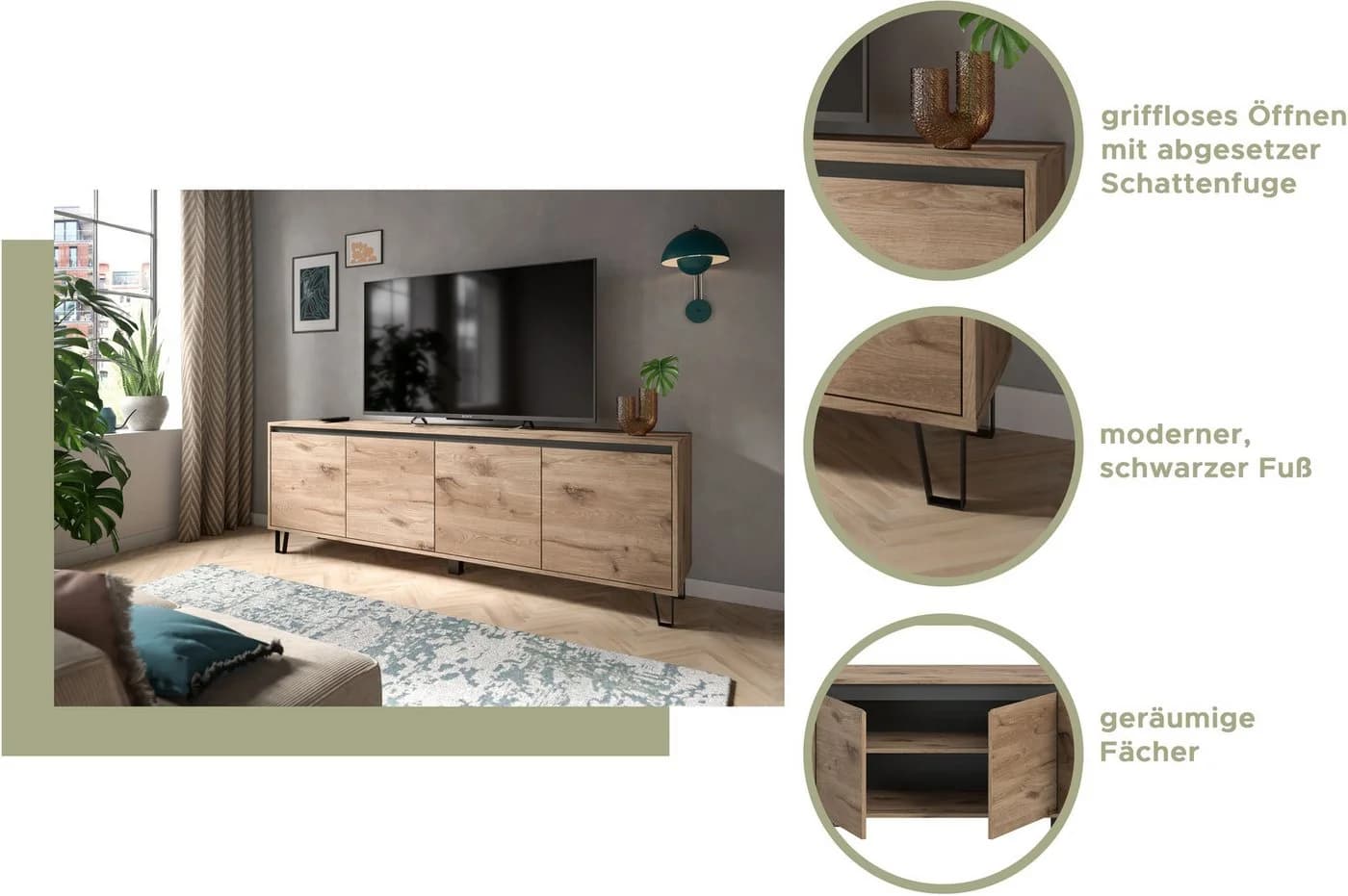 Home Affaire Lowboard Baltic 184cm 4 Türen Holzoptik Grau - Bild 3