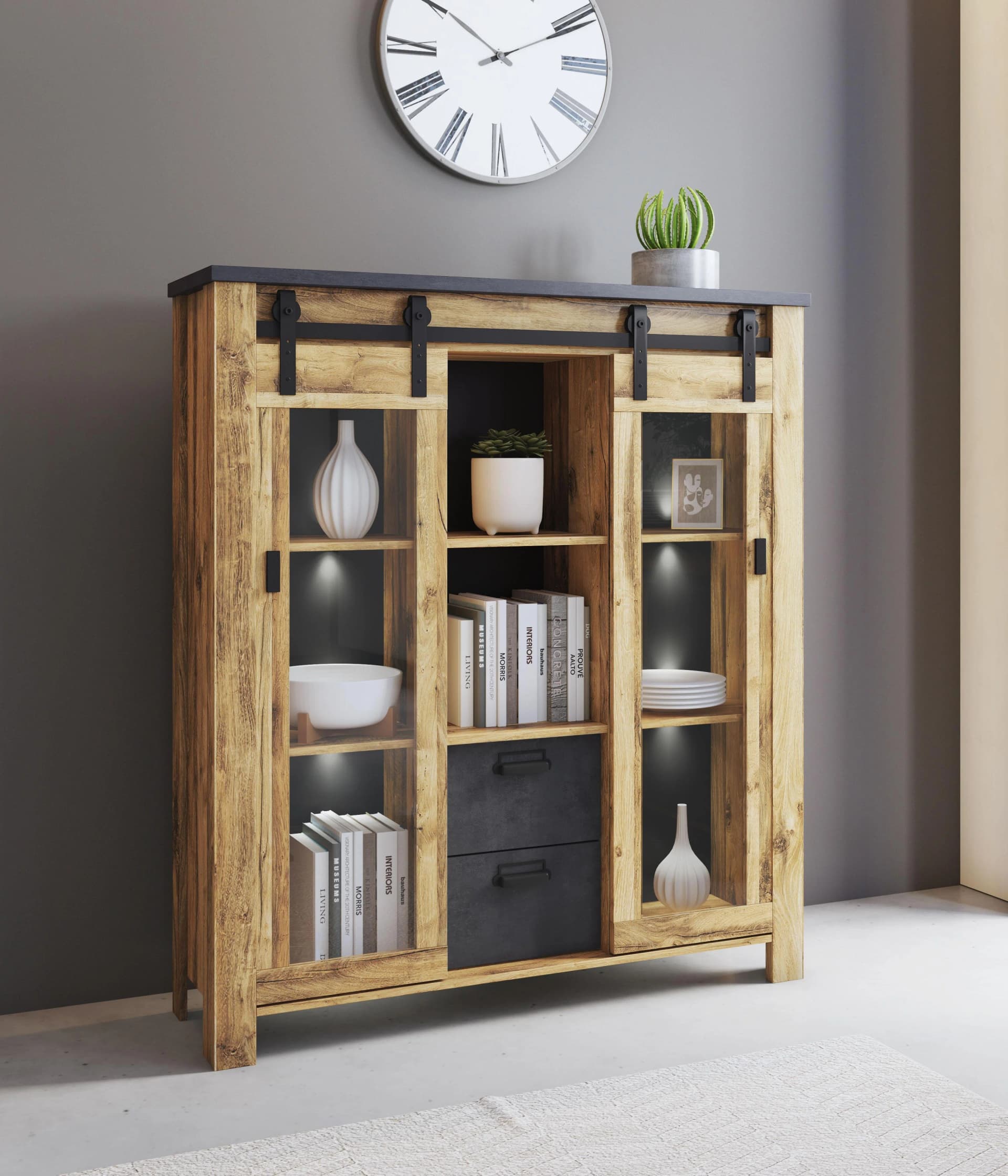 Highboard HOME AFFAIRE York Industrialdesign Hunton Oak Dekor
