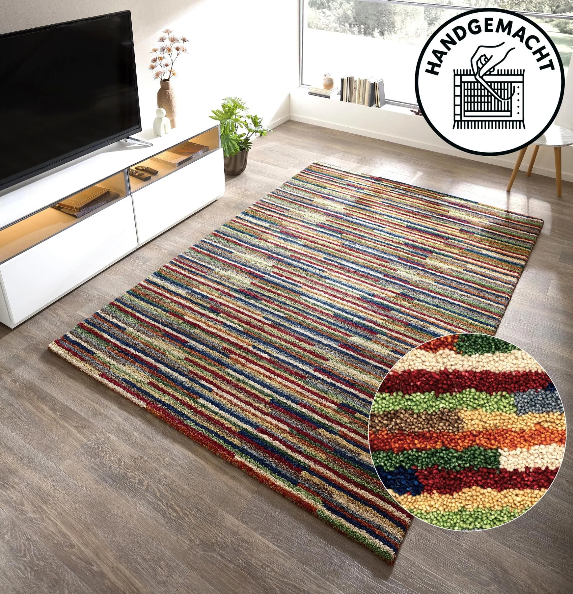 THEKO Gabbeh Wollteppich Handgefertigt Meliert Bunt 240x340cm