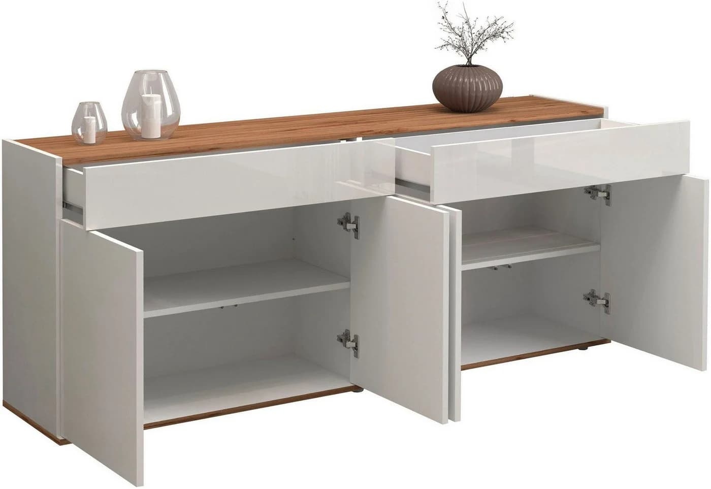 OTTO HOME Sideboard Garda 4 Türen Weiß Hochglanz Eiche wotan - Bild 5
