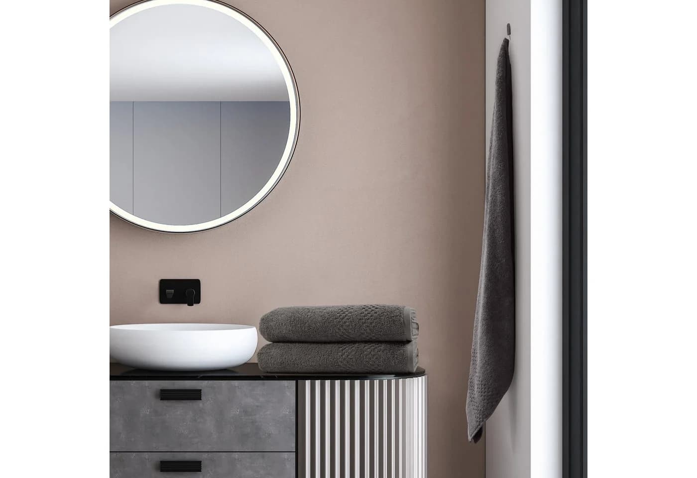 Saunatuch-Set Regona Anthrazit 100% Baumwolle Frottier