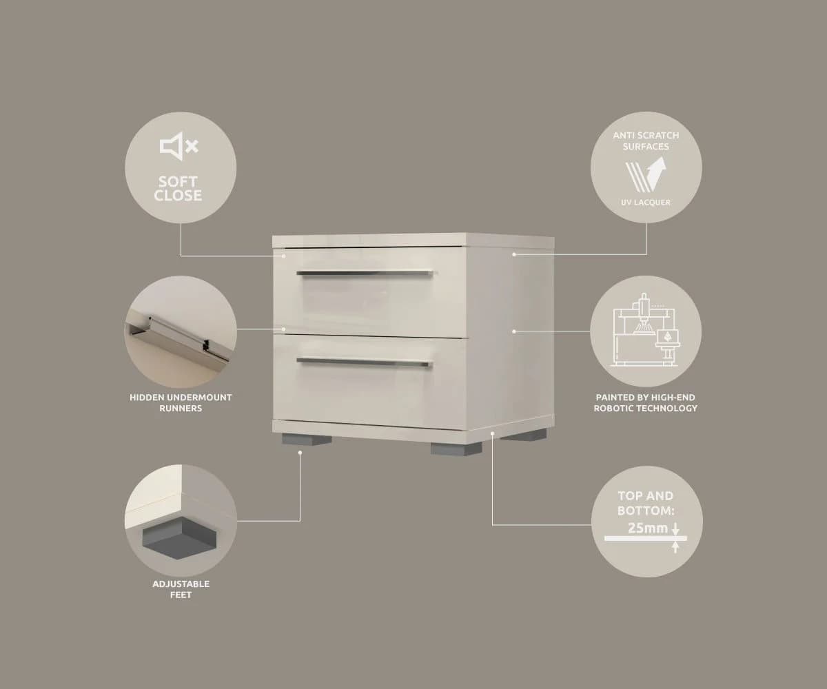 OTTO HOME Nachtkommode Piano Beige Hochglanz mit Soft-Close