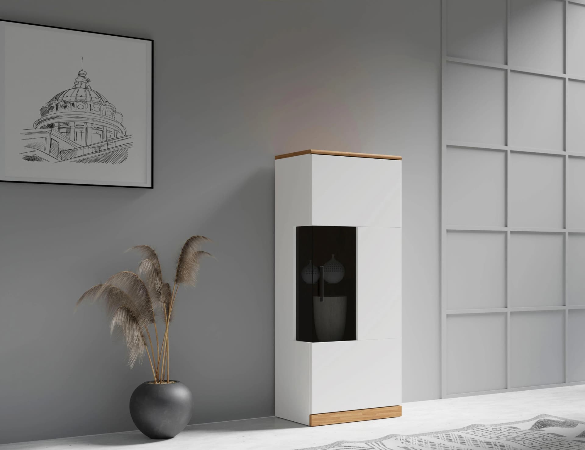 OTTO HOME Vitrine Ribe 75 Weiß Eiche Glas Metallgriffe