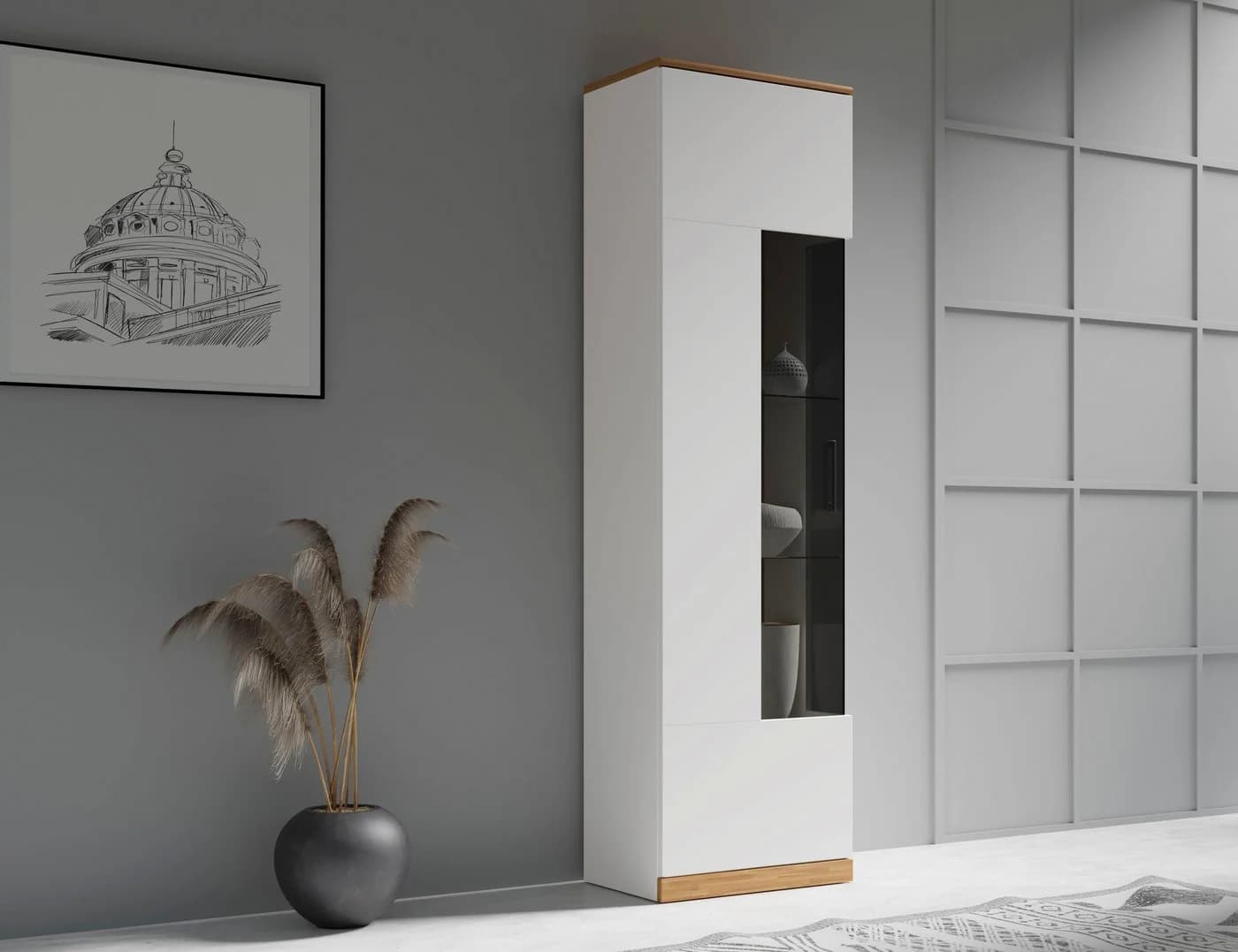OTTO HOME Vitrine Ribe Weiß Eiche 180cm 5 Fächer Glasböden - Bild 2