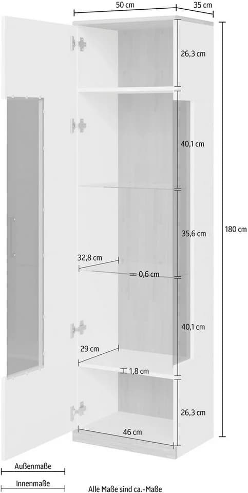 OTTO HOME Vitrine Ribe Weiß Eiche 180cm 5 Fächer Glasböden - Bild 5