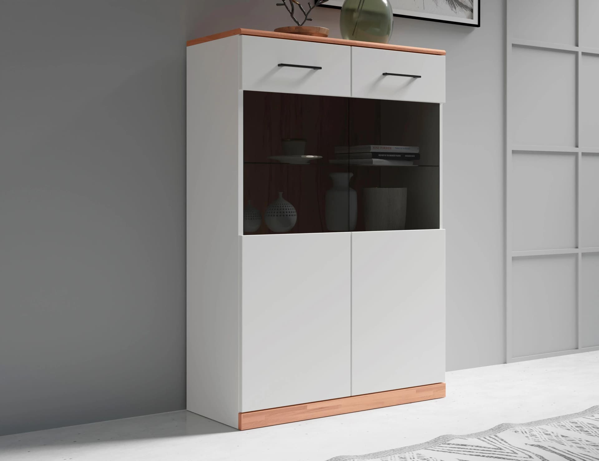 OTTO HOME Vitrine Ribe Weiß Massivholz Fronten 4 Fächer