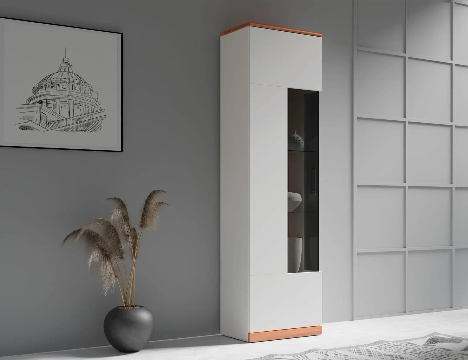 OTTO HOME Vitrine Ribe Weiß mit Glasböden und Massivholz-Oberplatte