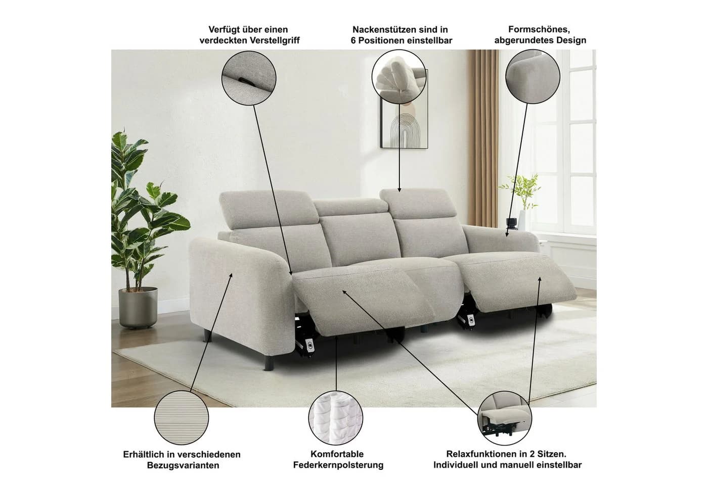 OTTO HOME SKAANE 3-Sitzer Sofa Relaxfunktion Anthrazit - Bild 3