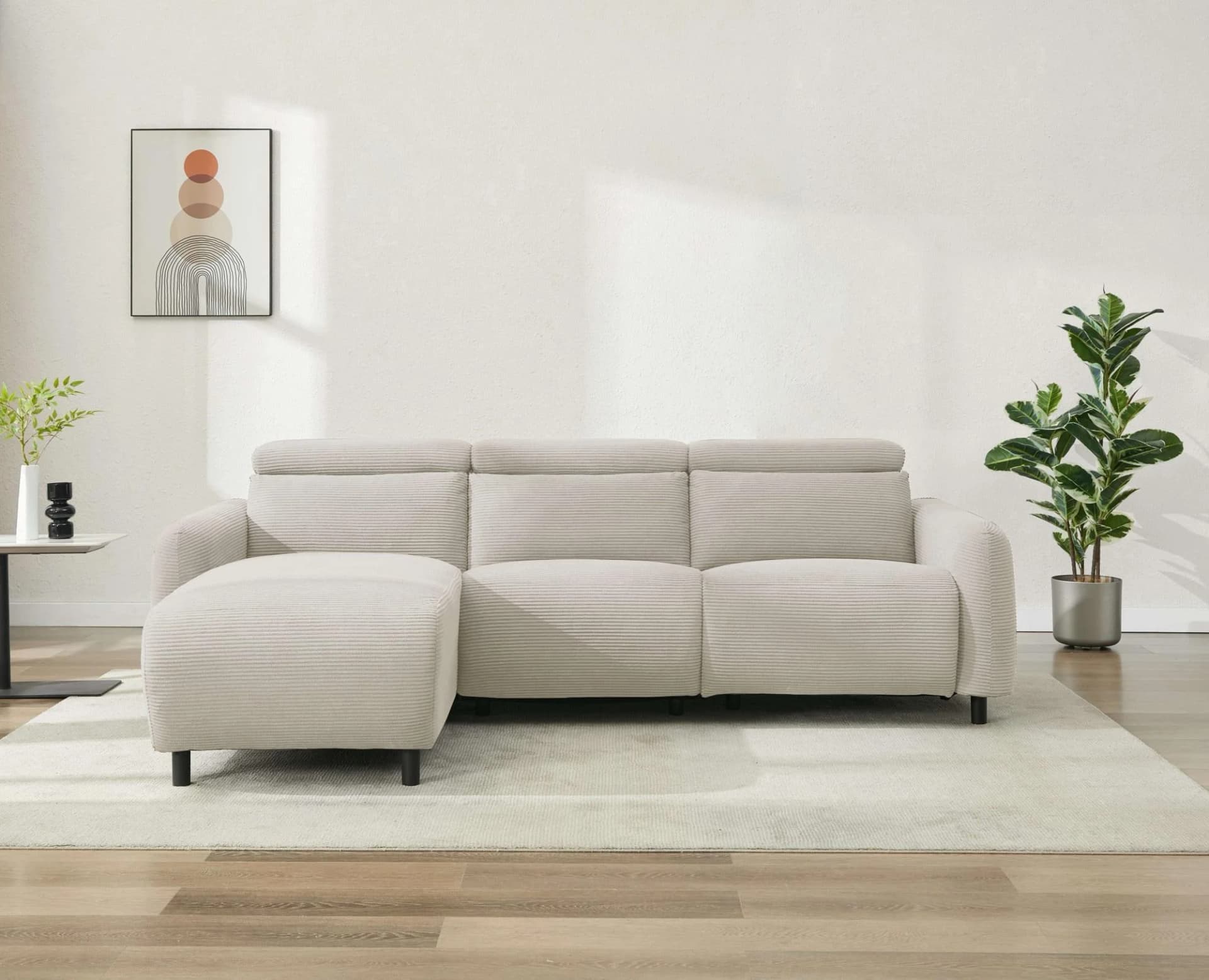 OTTO HOME Ecksofa SKAANE L-Form Cord Creme Elektrische Relaxfunktion