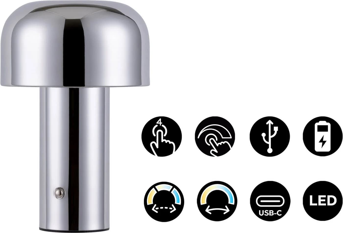 OTTO HOME LED Tischleuchte Ronno Chrom Dimmbar Farbwechsel USB-C Akku - Bild 2
