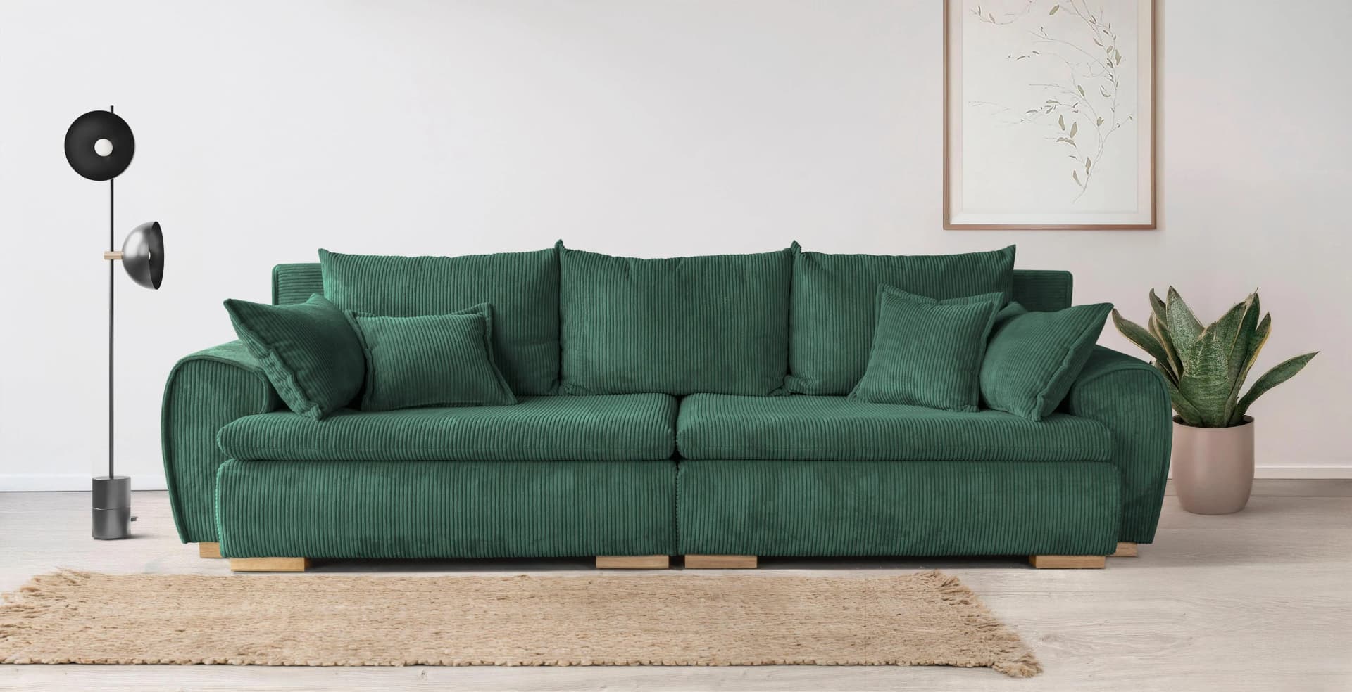 HOME AFFAIRE Big-Sofa Katja 275 cm Dunkelgrün Cord