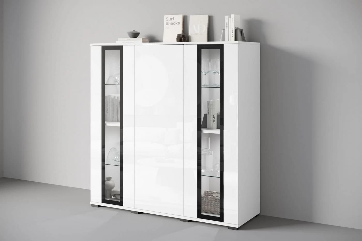 HOME AFFAIRE Highboard Caro Weiß Hochglanz Push-to-Open - Bild 2