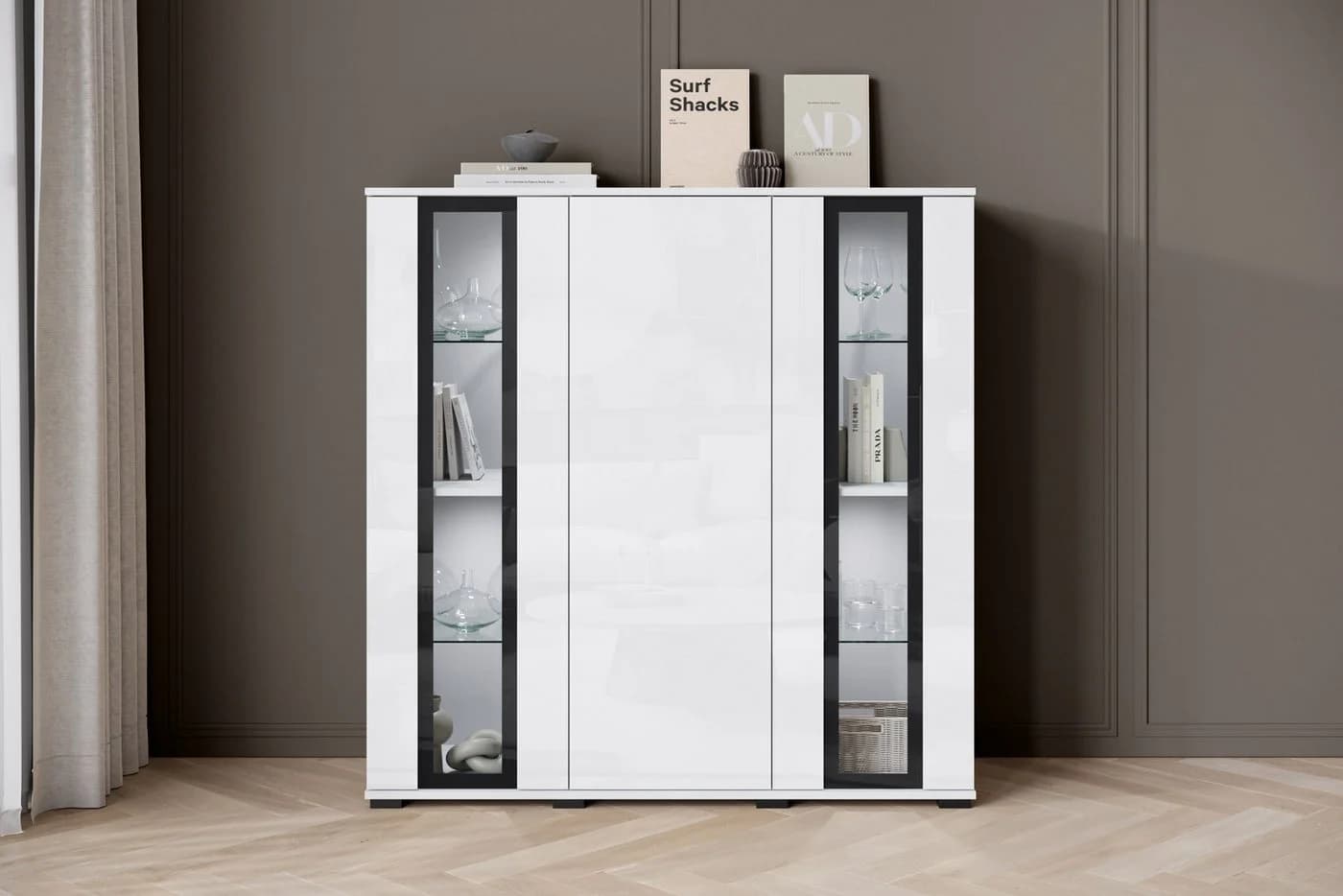 HOME AFFAIRE Highboard Caro Weiß Hochglanz Push-to-Open - Bild 3