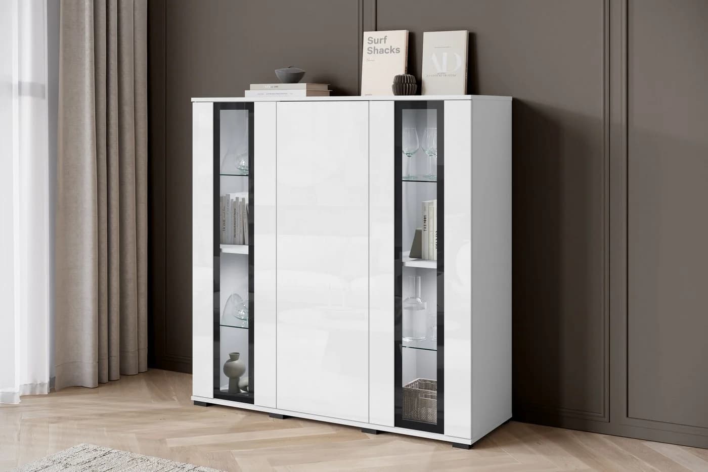 HOME AFFAIRE Highboard Caro Weiß Hochglanz Push-to-Open - Bild 4