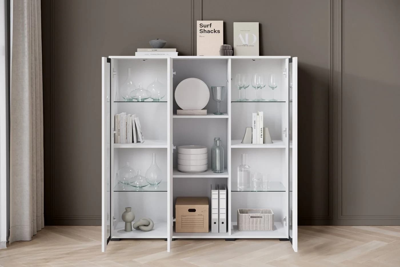HOME AFFAIRE Highboard Caro Weiß Hochglanz Push-to-Open - Bild 5