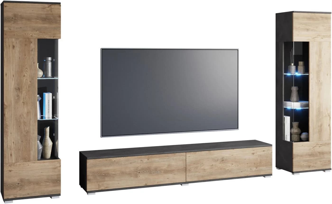 OTTO HOME Wohnwand Kenia Grau Braun mit Eckverglasung