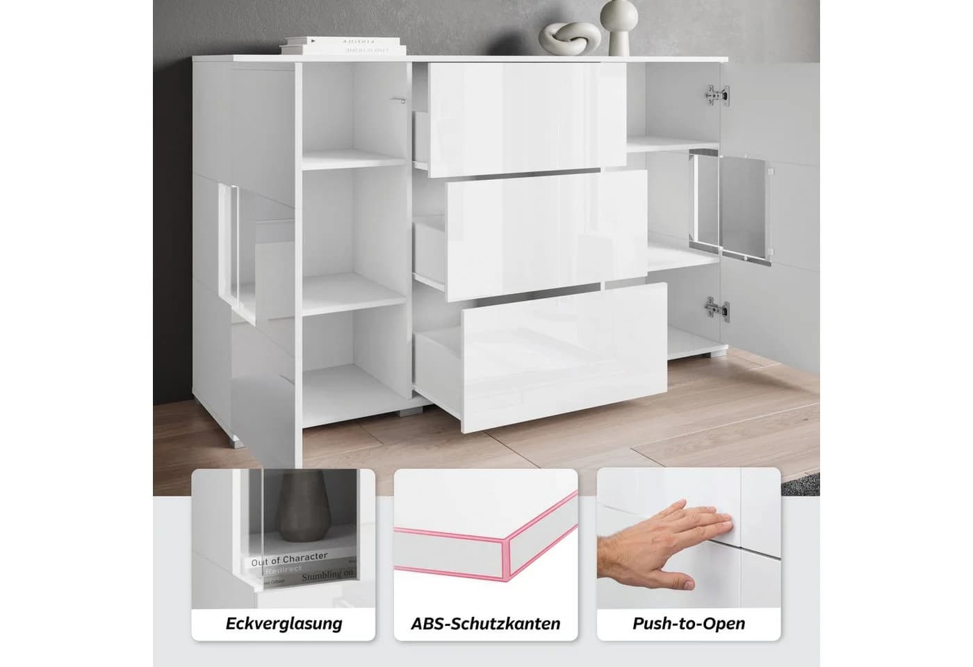 OTTO HOME Sideboard Kenia Salbei mit Schubladen und Glastüren - Bild 3