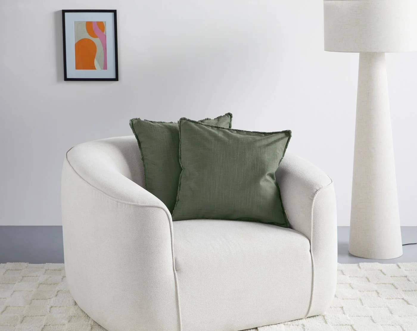 LeGer Home Dekokissen Marusha Leinenoptik Grün Fransen Modern