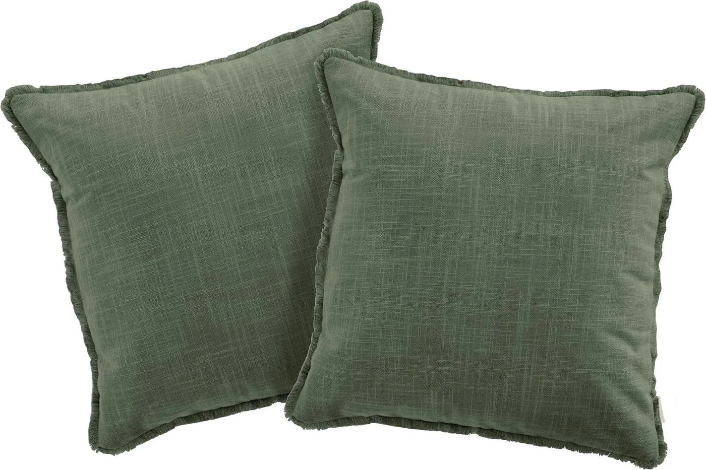 LeGer Home Dekokissen Marusha Leinenoptik Grün Fransen Modern - Bild 2
