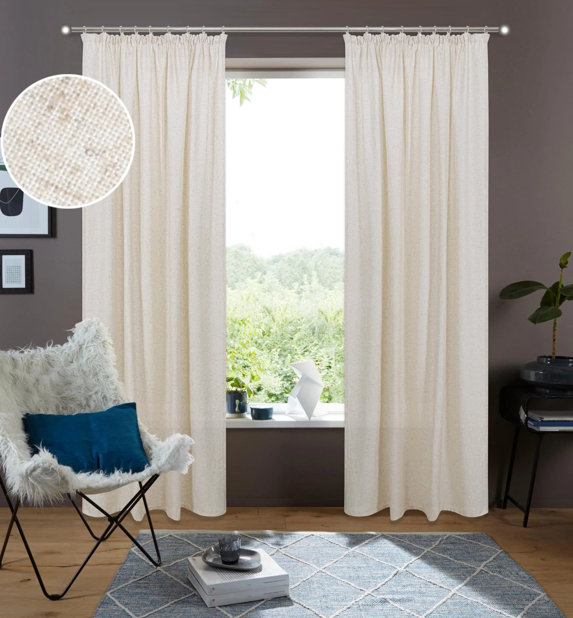 OTTO HOME Gardine Rudy 2er Set Beige Sand Leinenstruktur
