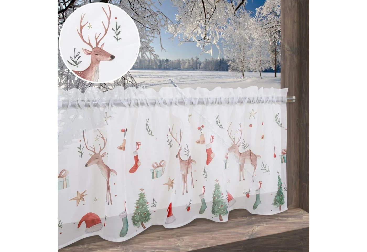 Weihnachtliche Scheibengardine aus Polyester, transparent, bedruckt - Bild 2