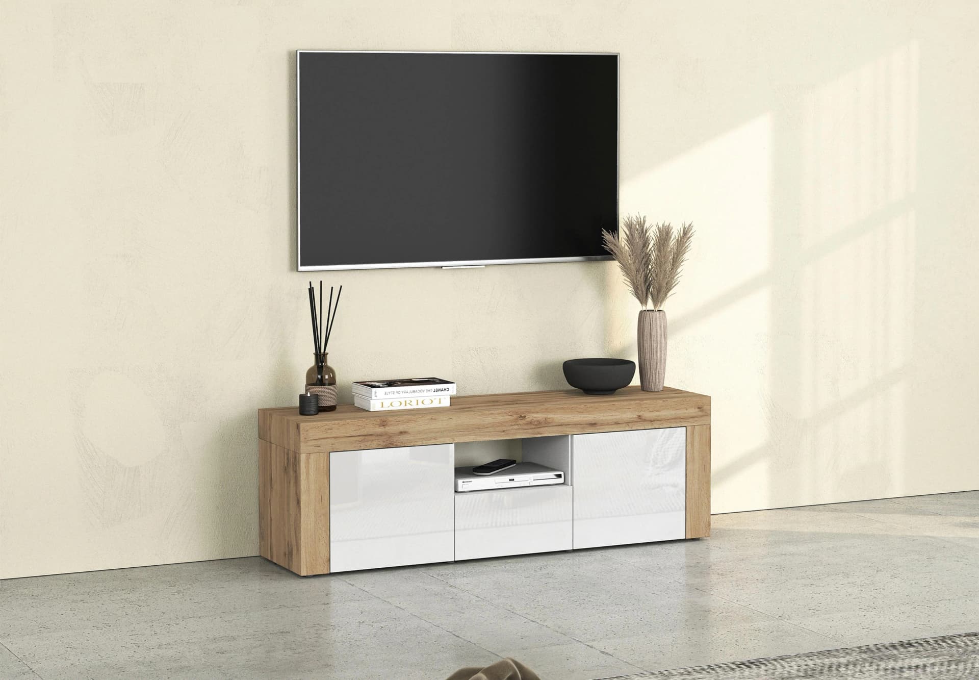 OTTO HOME Lowboard CHRONOS Weiß/Eiche 155cm Push-to-Open