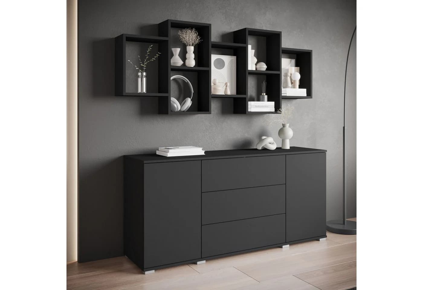 HOME AFFAIRE Wandboard Trio Schwarz FSC-Zertifiziert 10 Fächer - Bild 3
