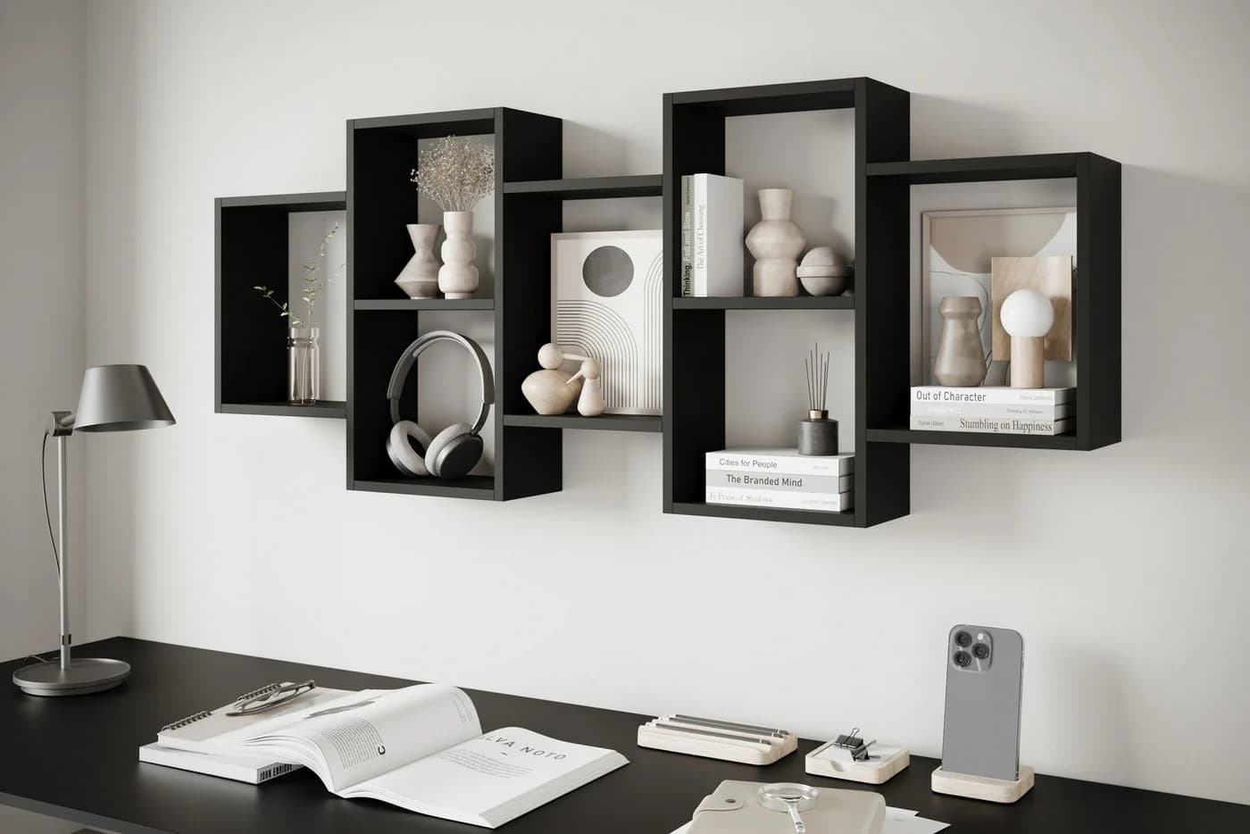 HOME AFFAIRE Wandboard Trio Schwarz FSC-Zertifiziert 10 Fächer - Bild 4