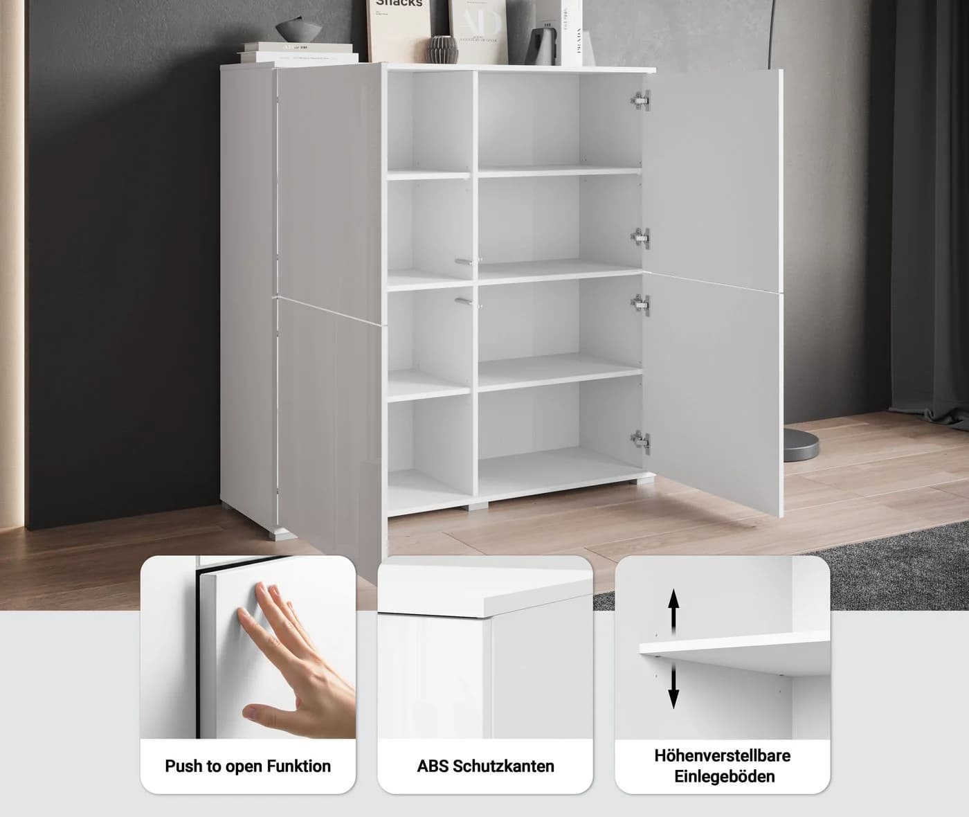 OTTO HOME Highboard Kenia Weiß Hochglanz 4 Türen Push-to-Open - Bild 3
