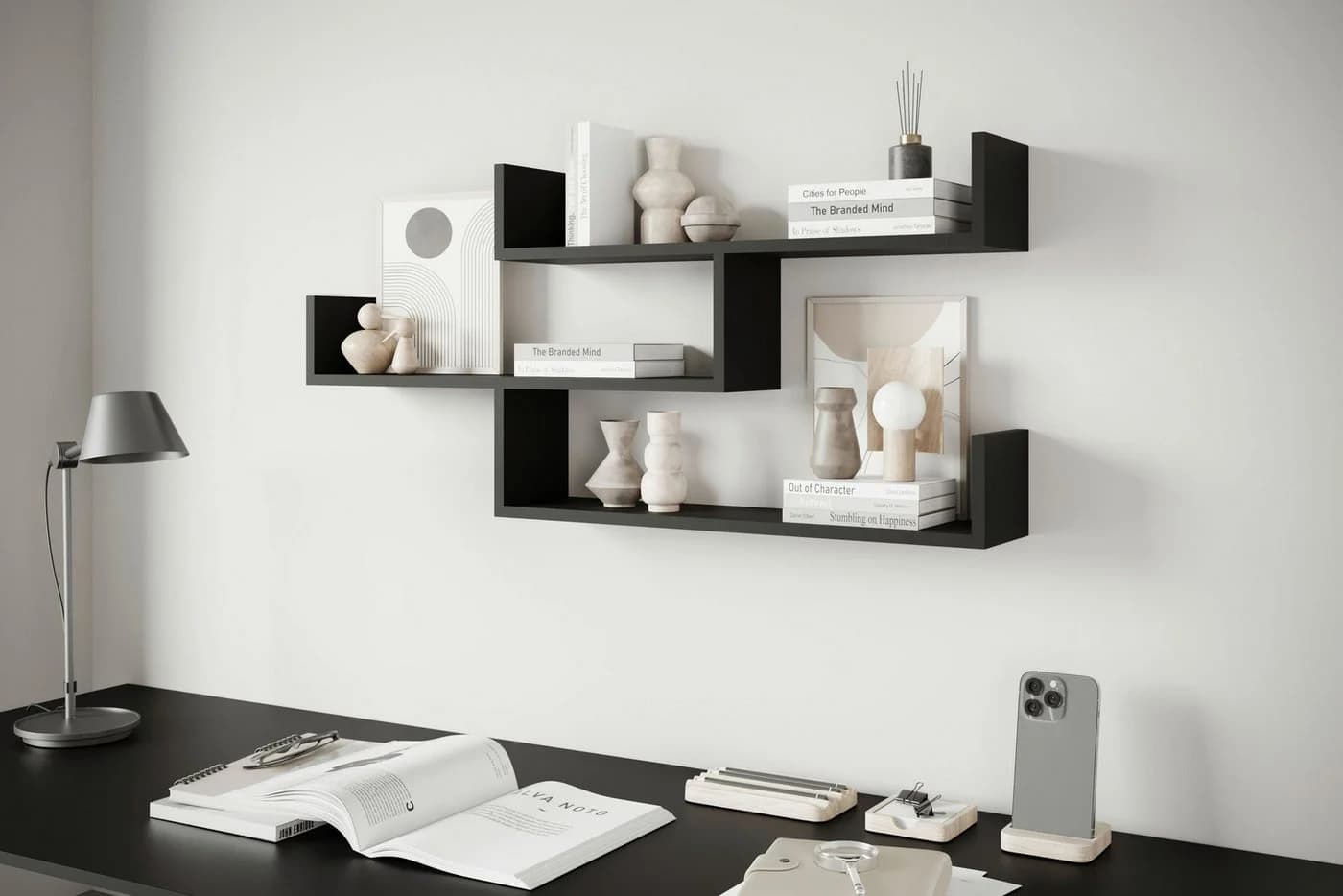 HOME AFFAIRE Wandregal Trio Schwarz Modernes Wandboard - Bild 4