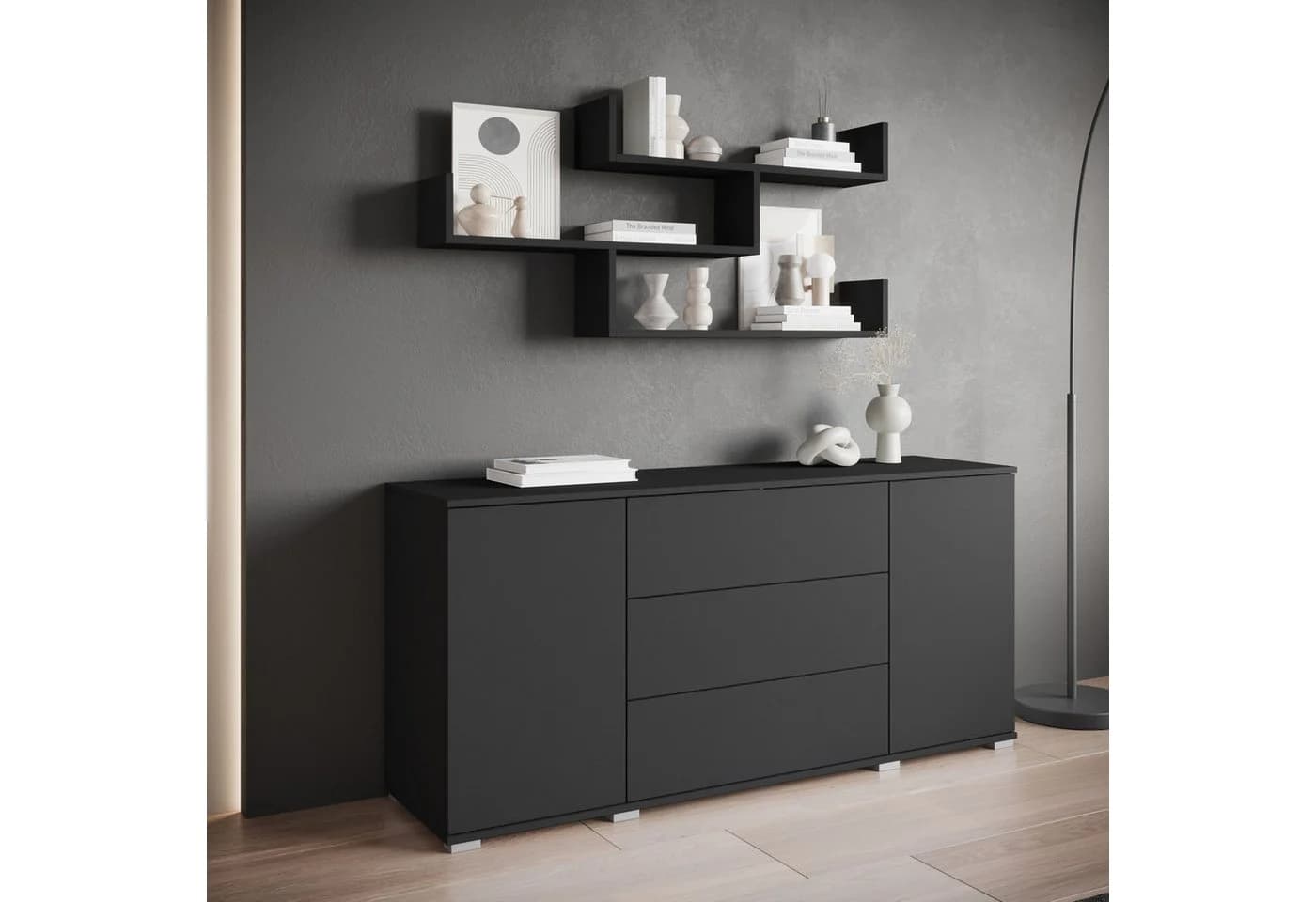 HOME AFFAIRE Wandregal Trio Schwarz Modernes Wandboard - Bild 5