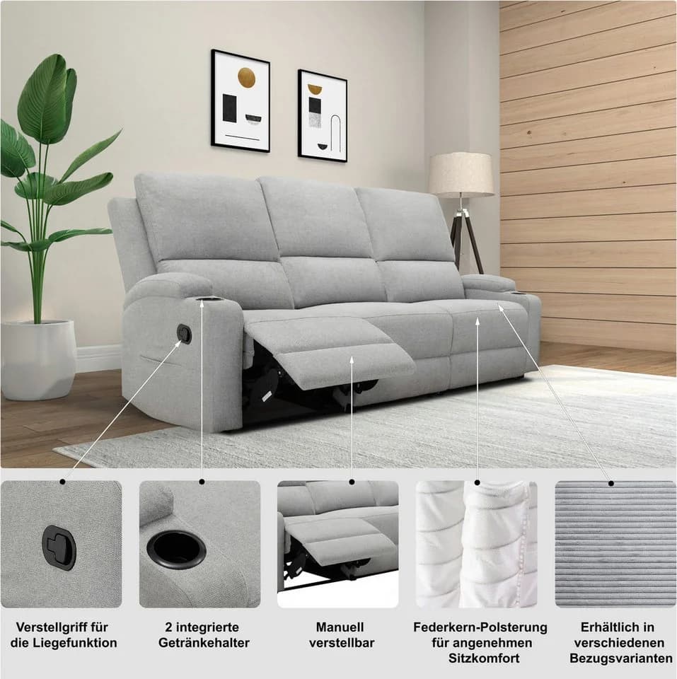 Home Affaire 3-Sitzer Sofa Napori Braun Relaxfunktion - Bild 3