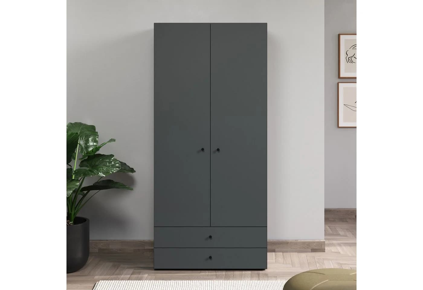 INOSIGN Jersey Kleiderschrank Anthrazit 2 Türen 2 Schubladen - Bild 2