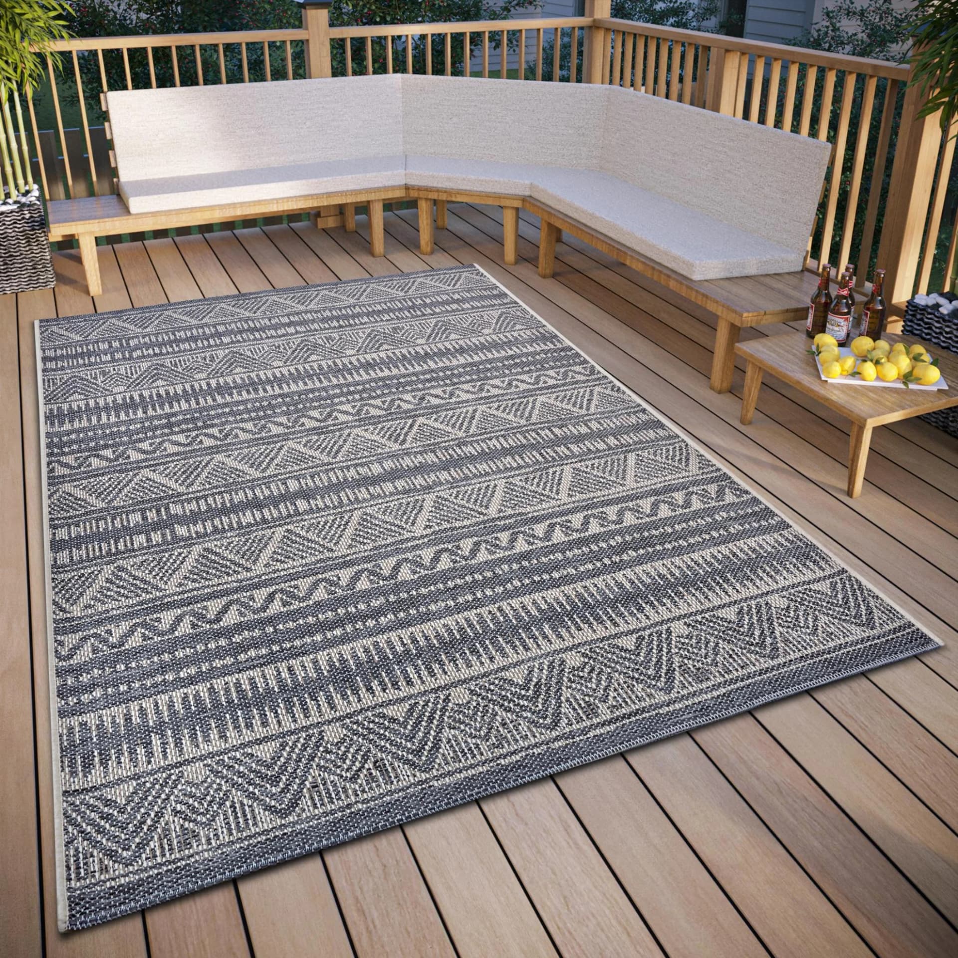 HANSE HOME Teppich Loto Grau Beige Outdoor Robust