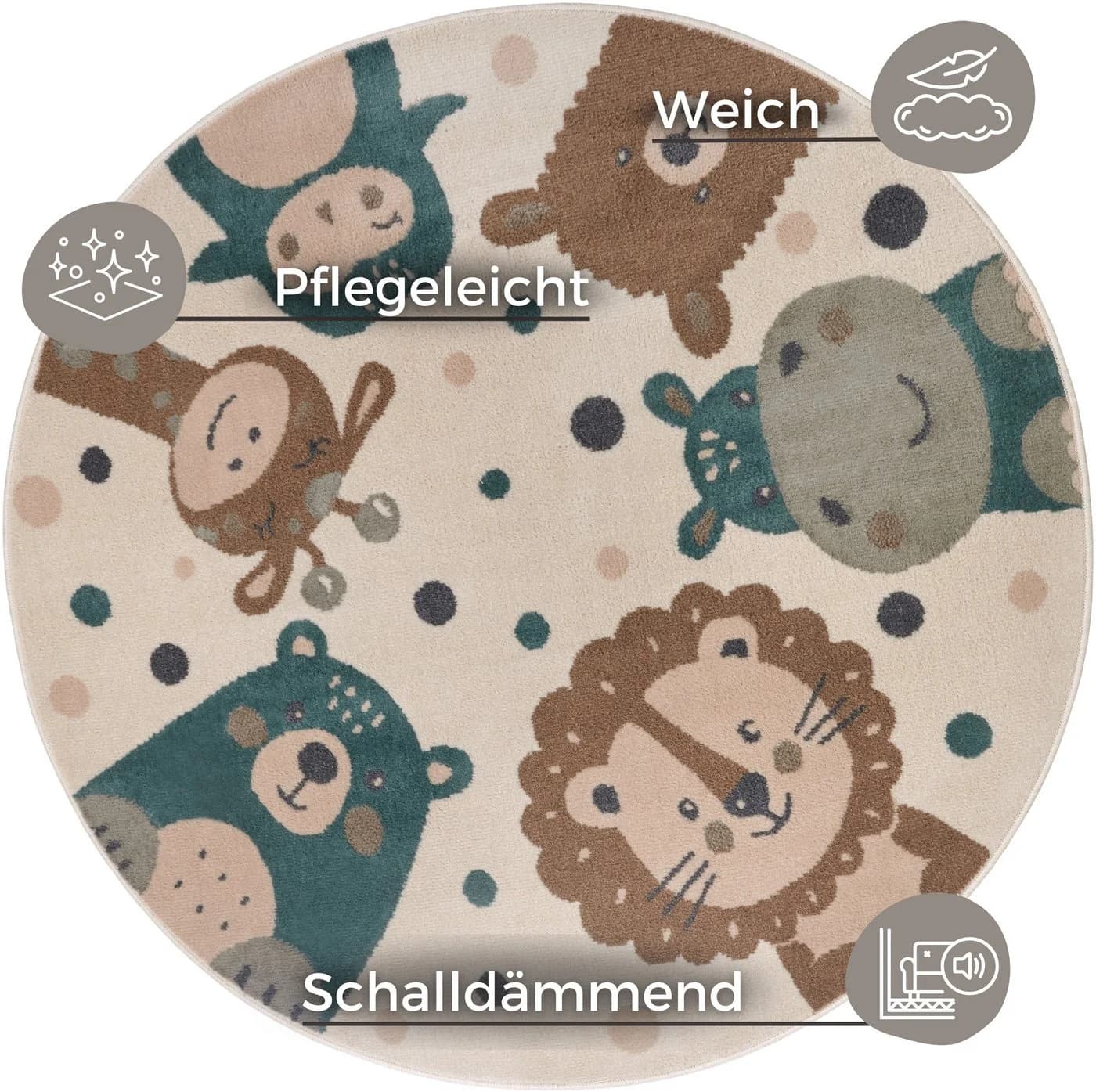 HANSE HOME Kinderteppich Adventures Animal Party Bunt Rund