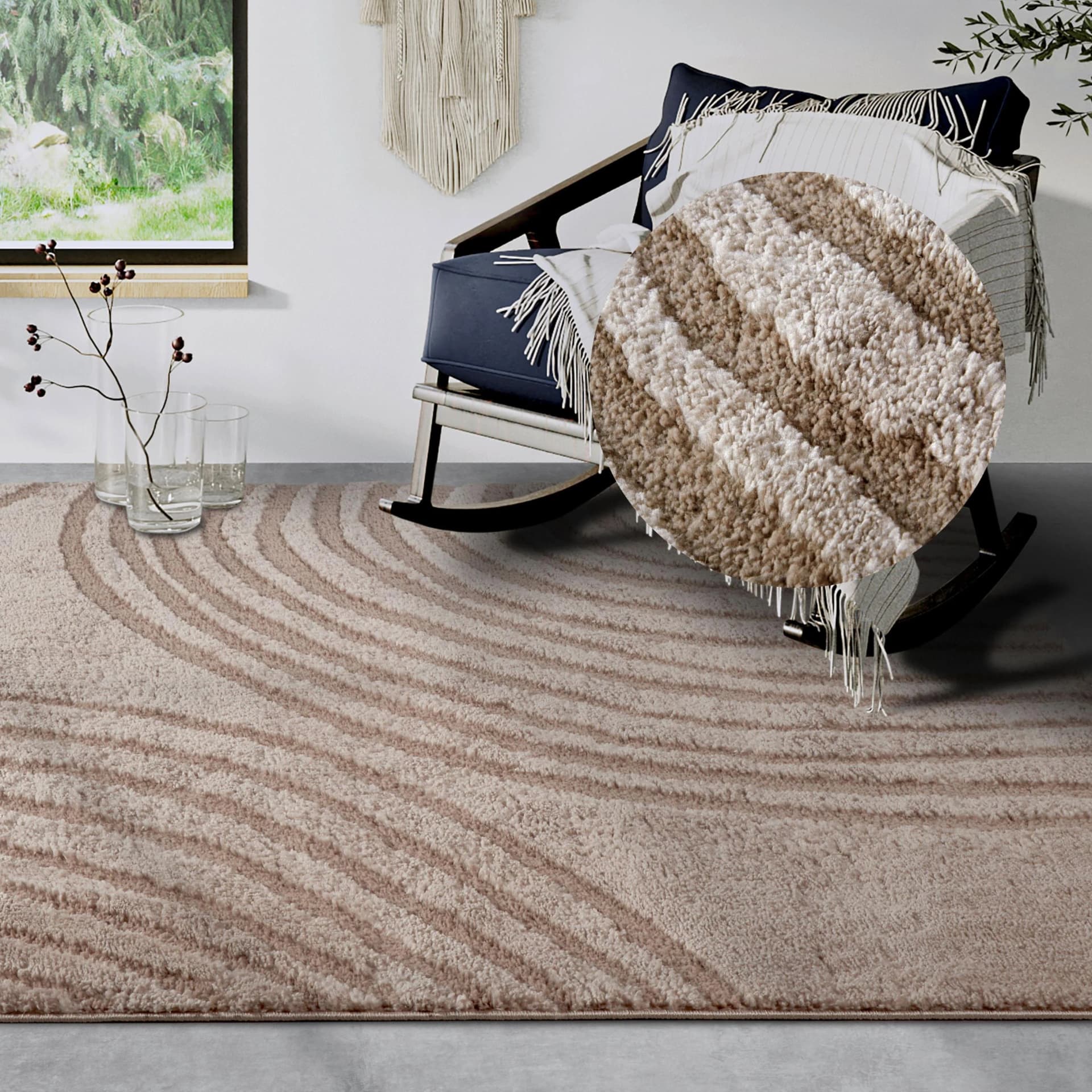 ELLE DECORATION Designteppich Pigment Beige Hochflor Shaggy