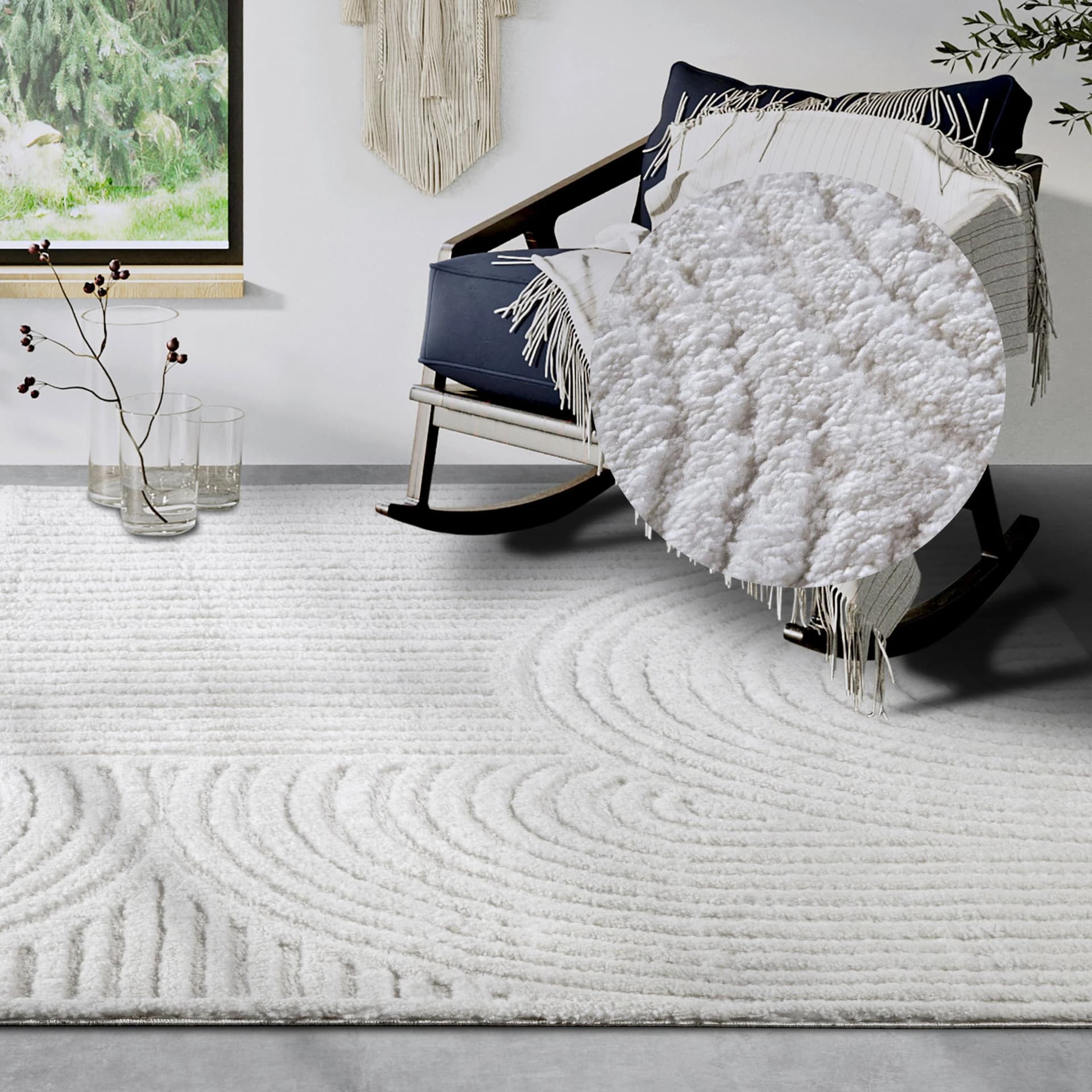 ELLE DECORATION Chappe Designteppich Cremeweiß Modern Hochflor