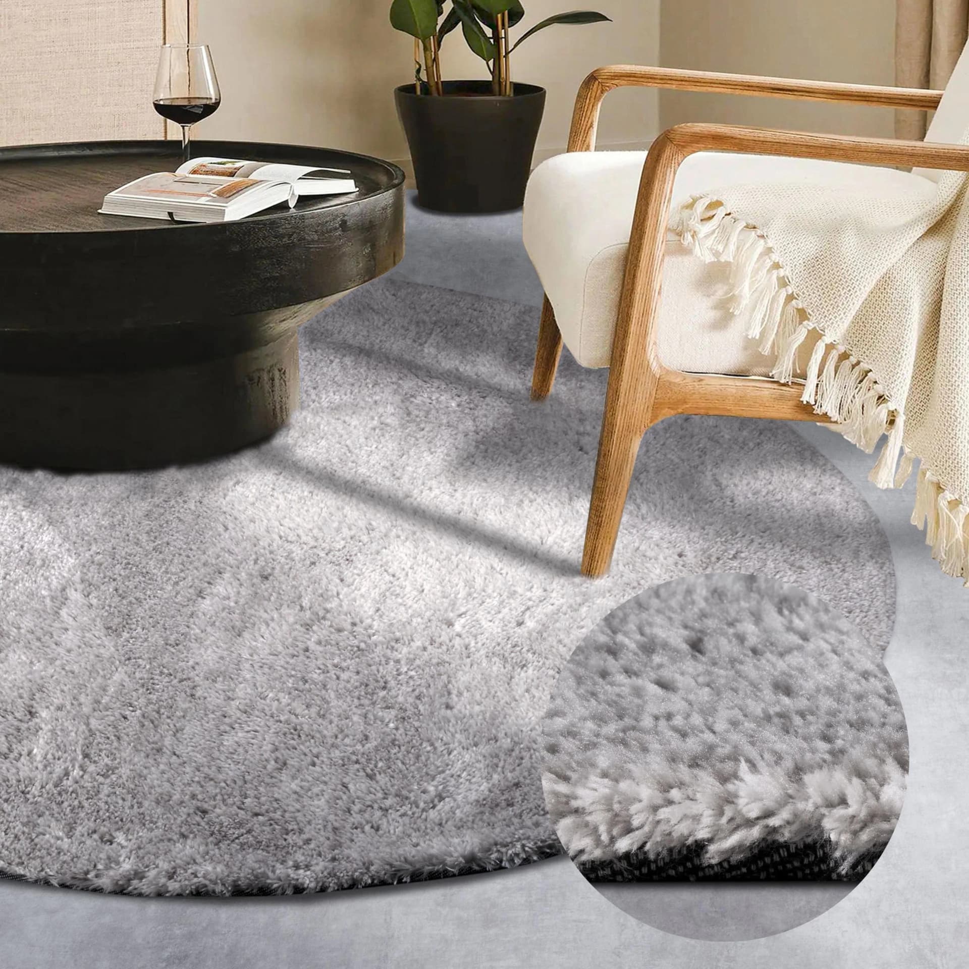 Hanse Home Hochflor-Teppich Olaf Hellgrau Rund 200cm