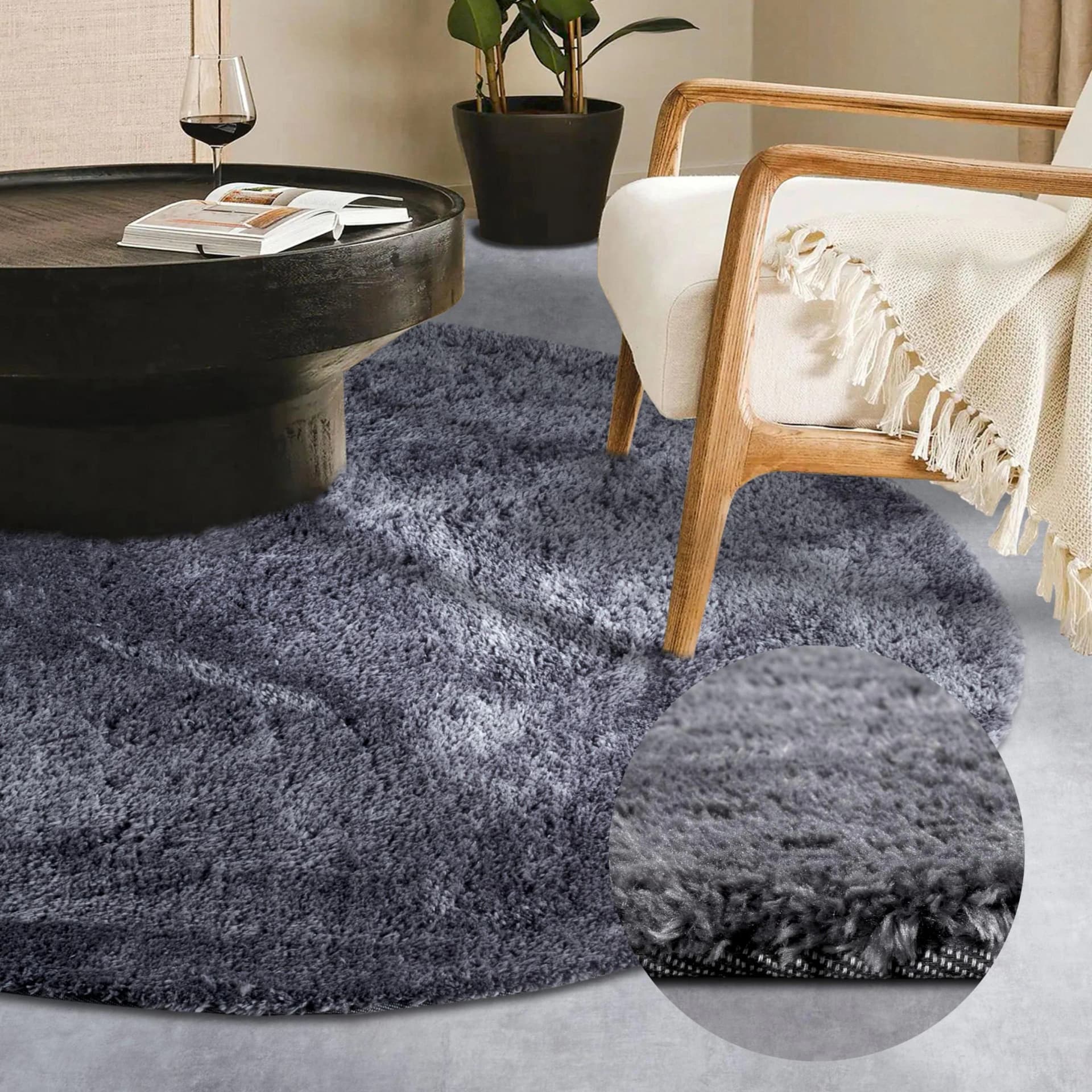 Hanse Home Hochflor-Teppich Olaf Grau Rund 200cm