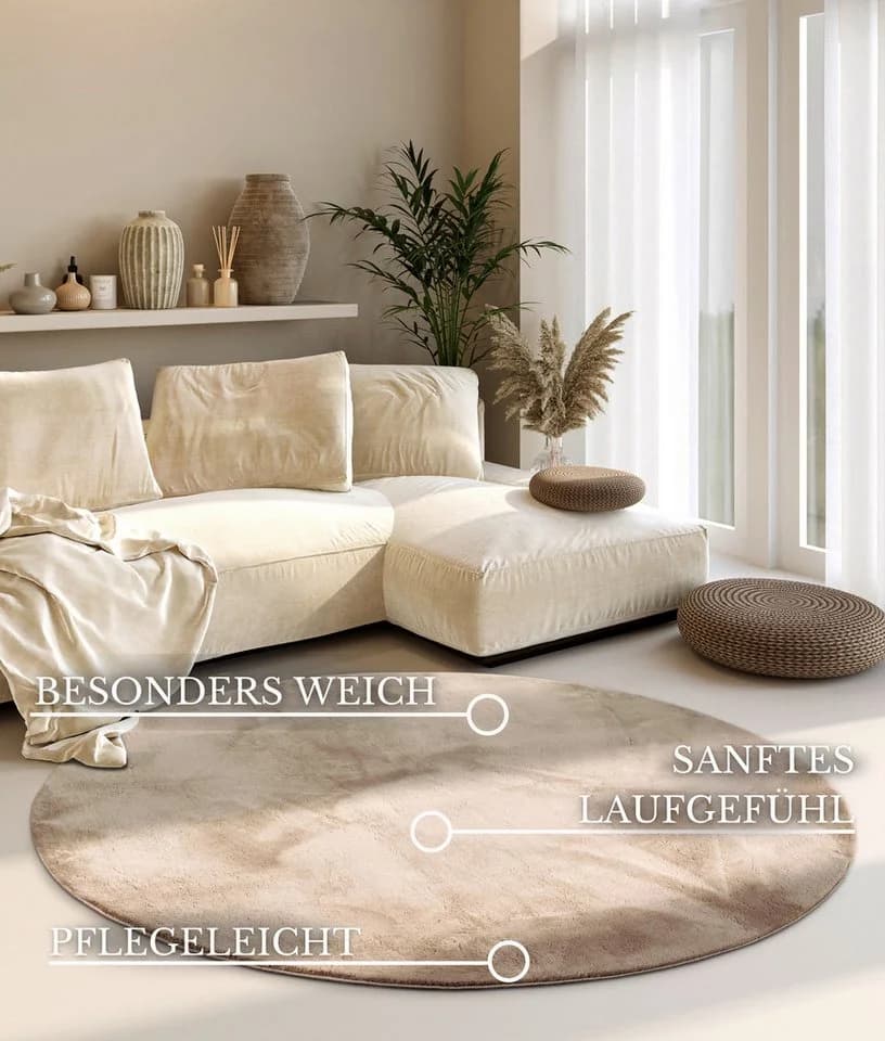 Villeroy & Boch Teppich Leon Rund Hochflor Shaggy Einfarbig Flauschig Weich Glänzend Modern - Bild 3