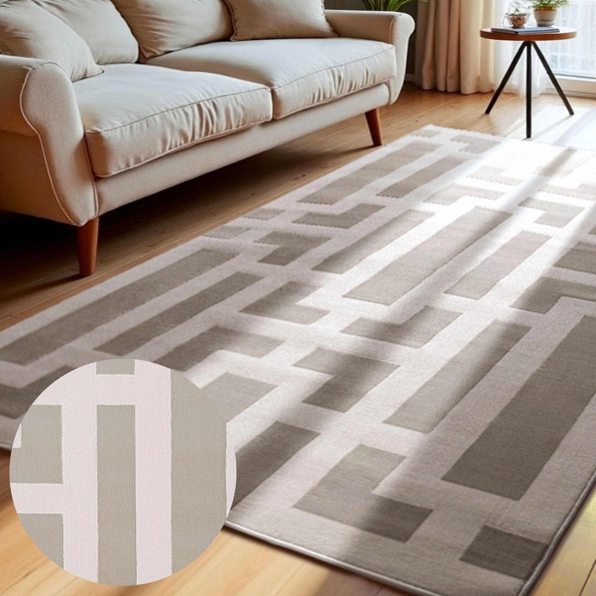 ELLE DECORATION Onyx Designteppich Creme Grau Kurzflor