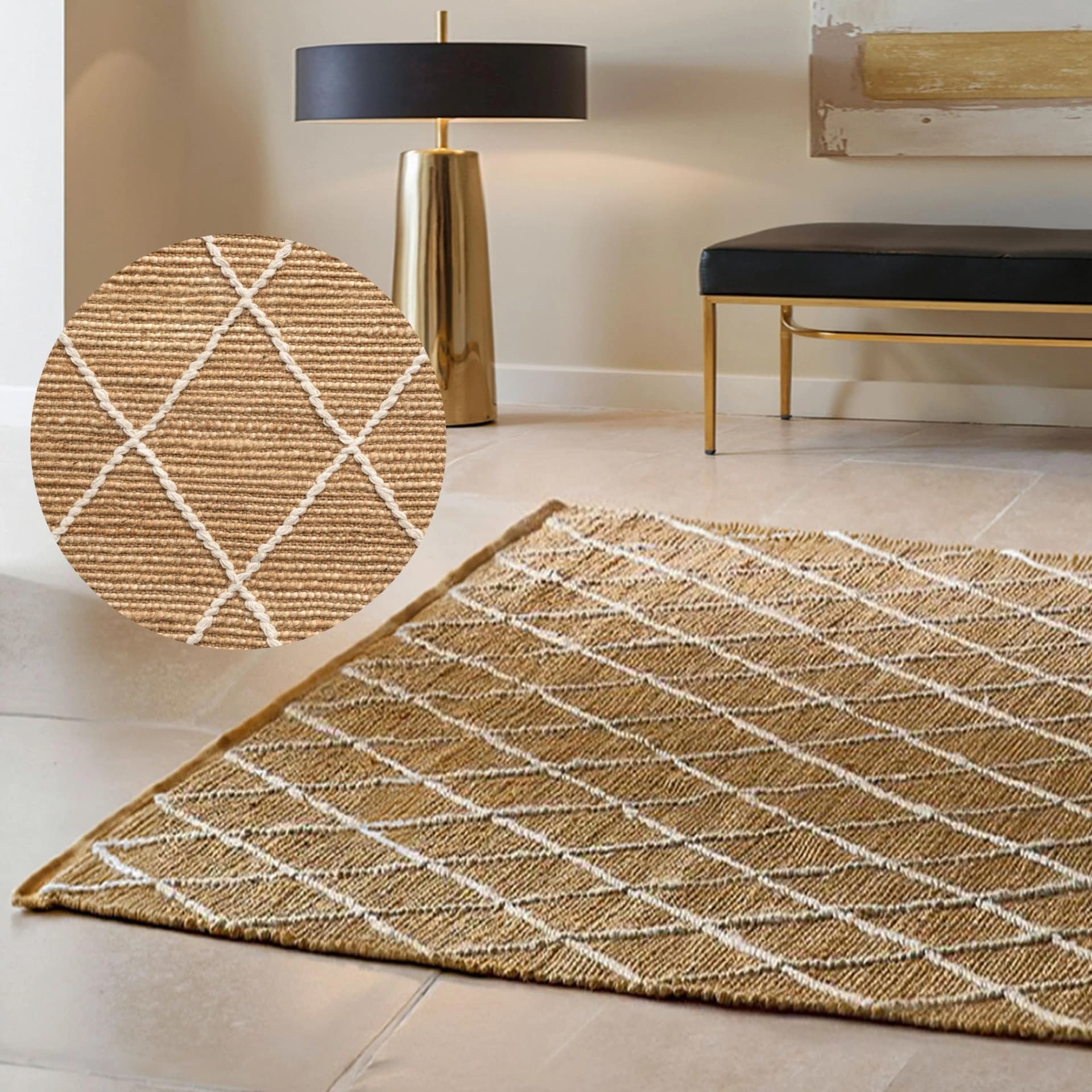 HANSE HOME Kunu Juteteppich Braun Gold Weiß Handgewebt