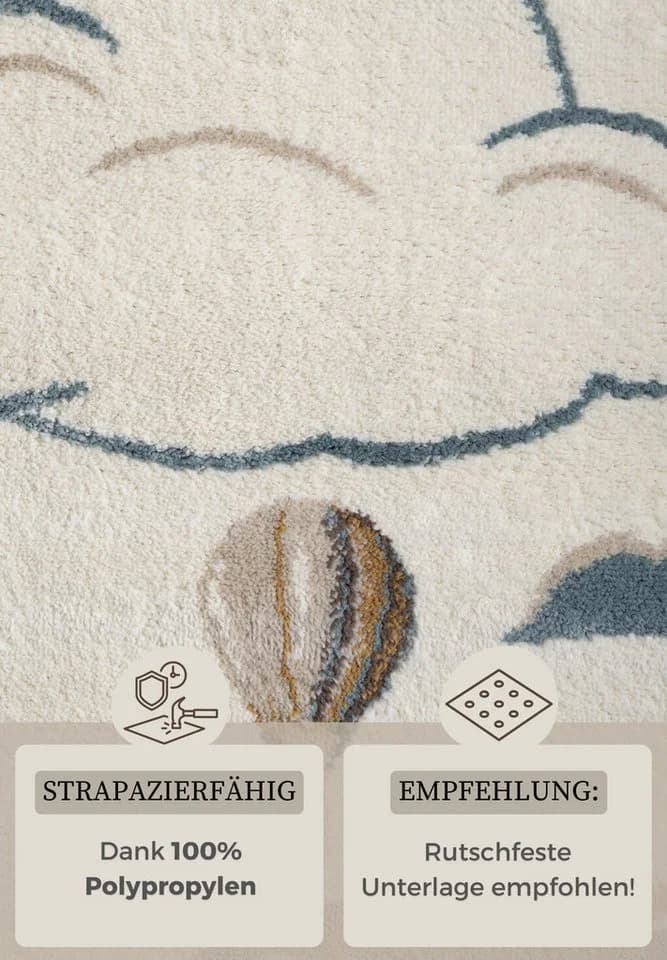 HANSE HOME Kinderteppich Hot Air Ballon Beige Bunt Kurzflor - Bild 4