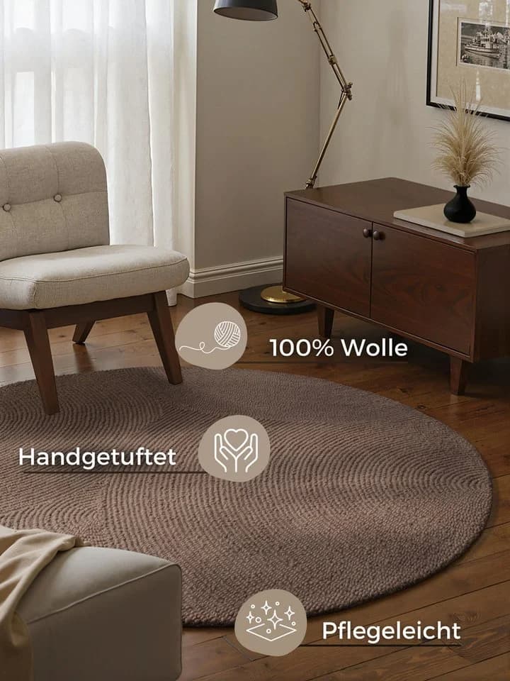 HANSE HOME Wollteppich Eleni Taupe Handgetuftet Geometrisch - Bild 3