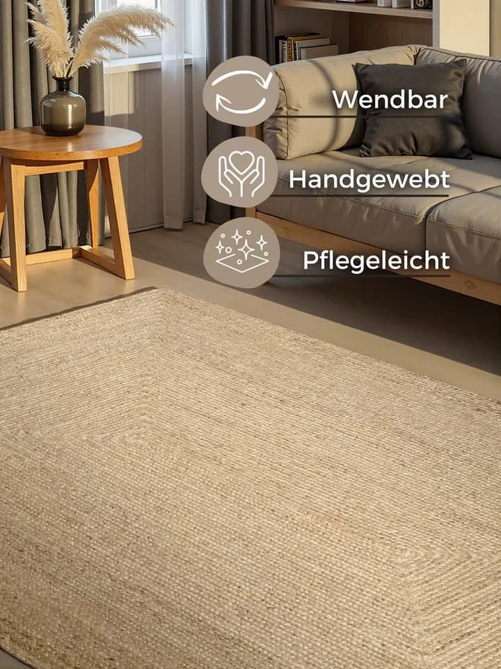 HANSE HOME Sharmila Jute-Teppich Natur Weiß Handgewebt - Bild 3