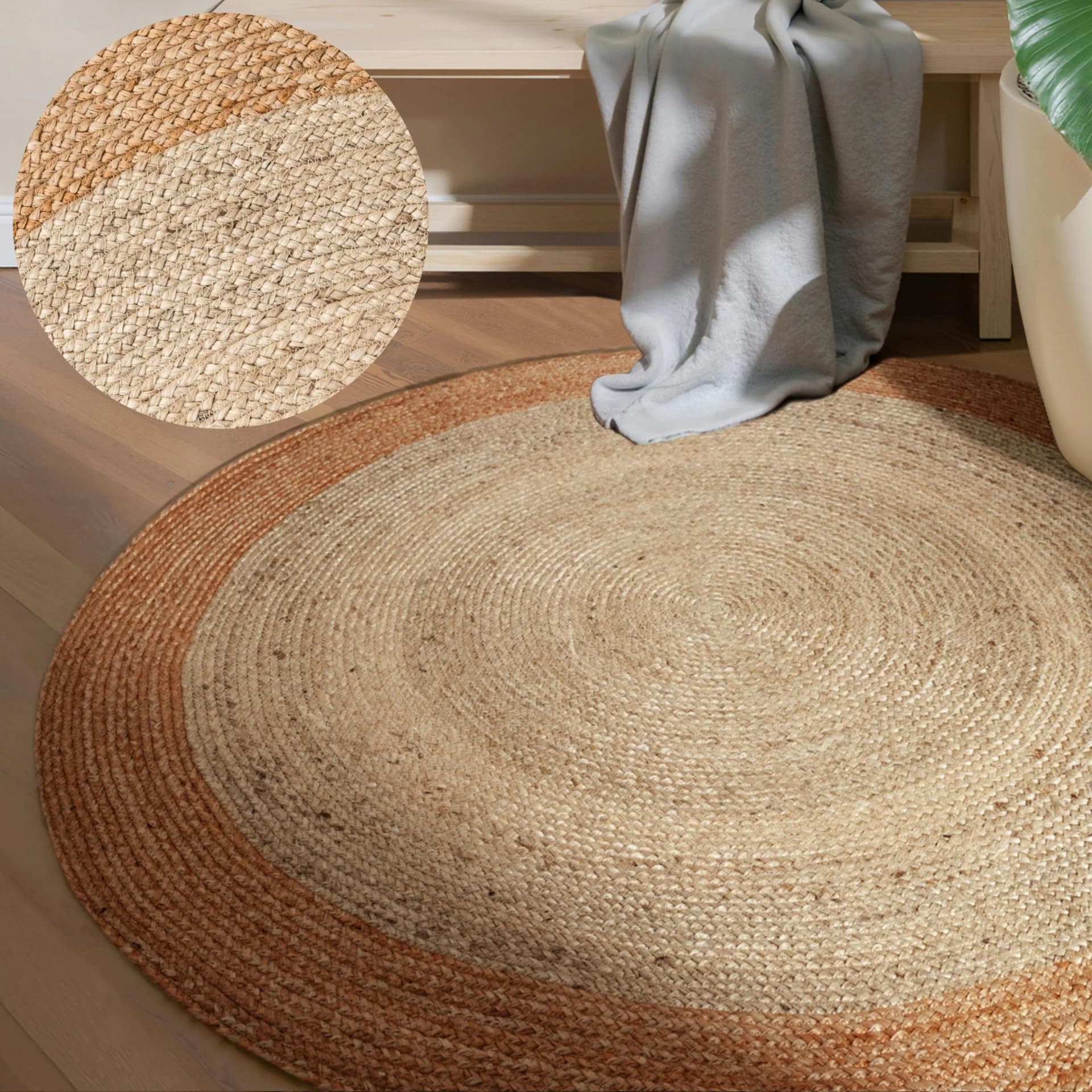 HANSE HOME Jutta Jute-Teppich Rund Beige Gold 200cm