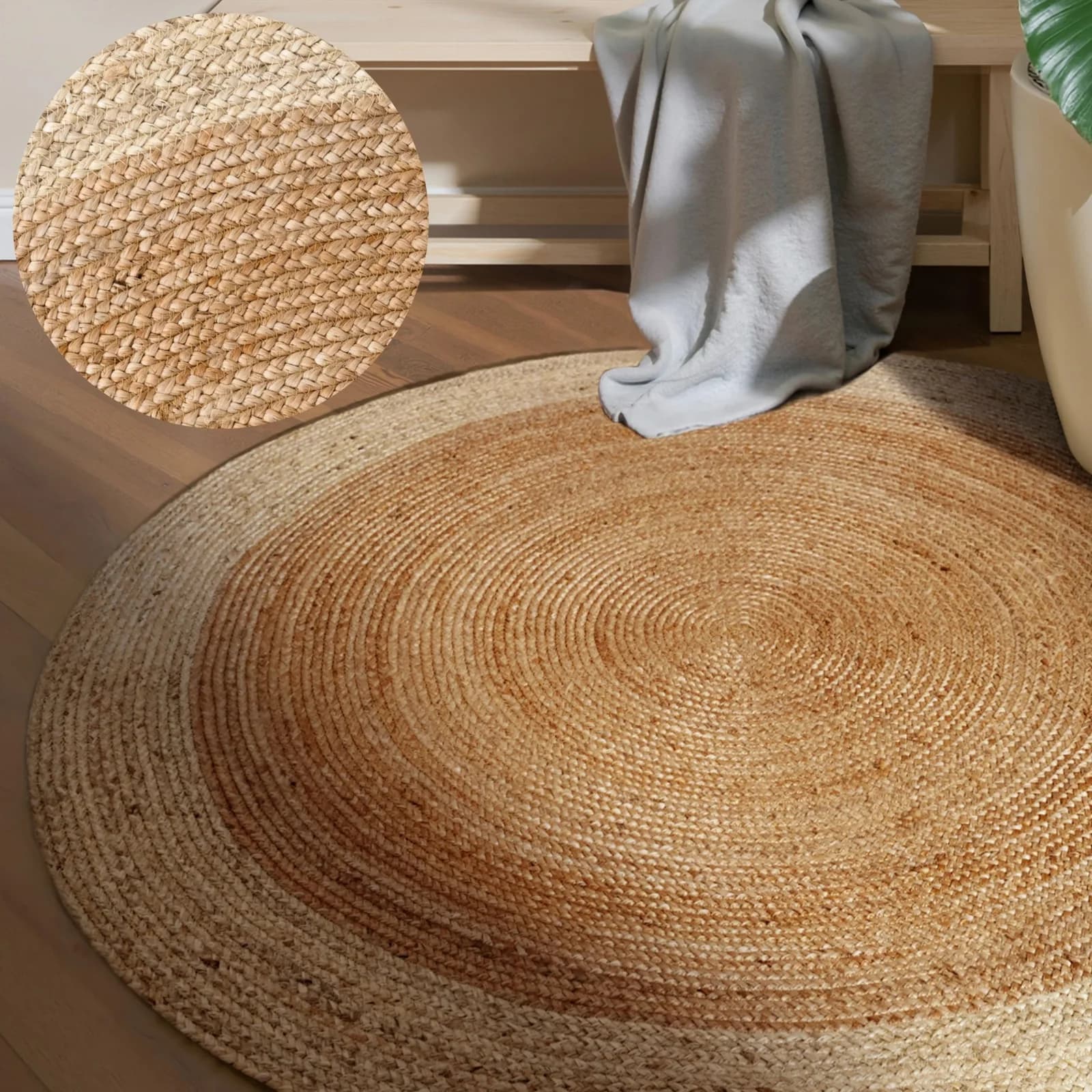 HANSE HOME Jutta Jute-Teppich Rund Beige Gold Handgewebt