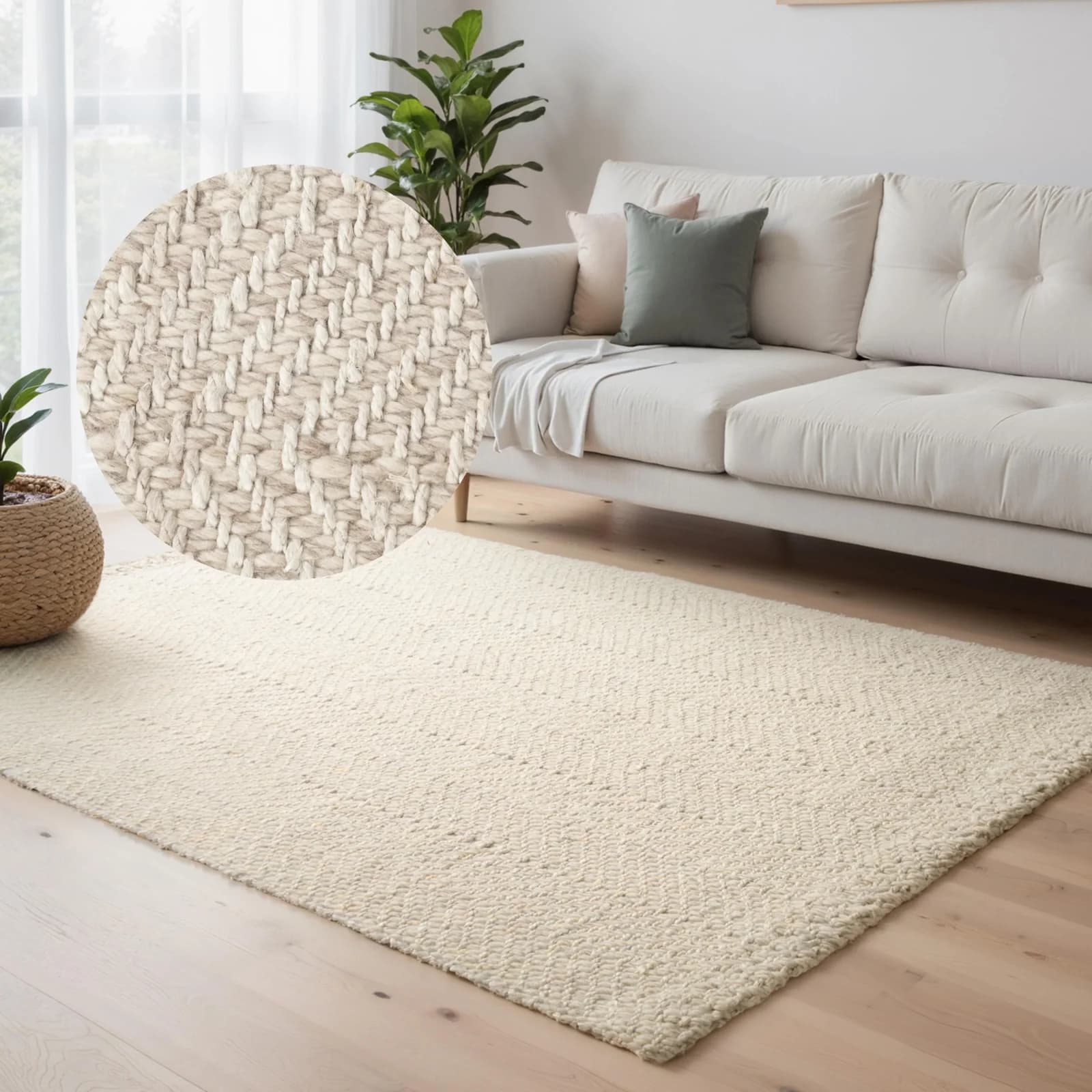 Wollteppich ELLE DECORATION Majoli Herringbone Wolle Jute Natur